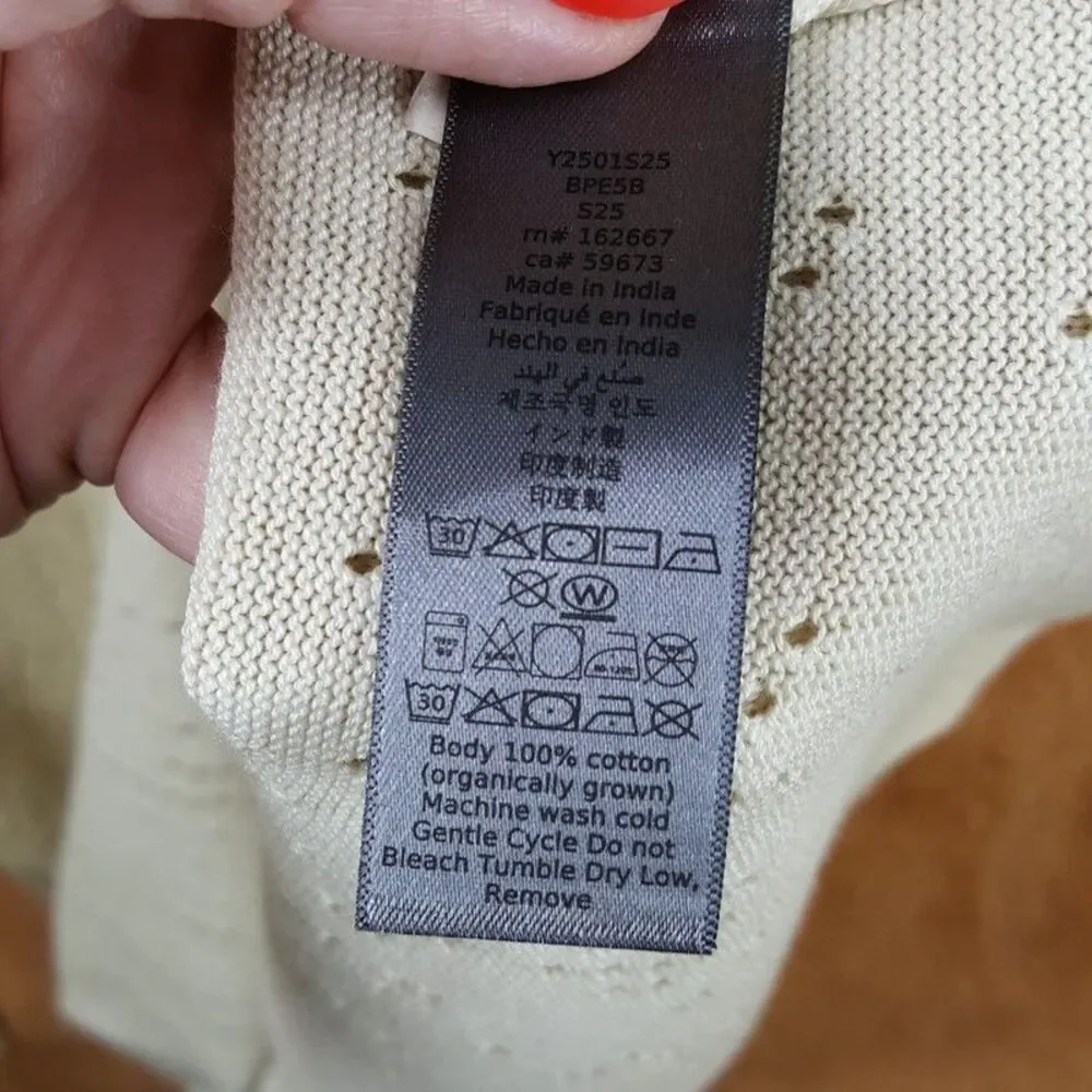 JOHN VARVATOS Mens Sweater Large Tan Pullover Crew CAMDEN Mesh Stitch Sheer $228